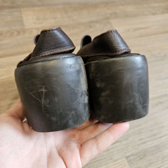 Vtg Westies Open Toe Mules Womens 8.5 Brown Leather Y2K Cottage Boho Brazil - Picture 8 of 10